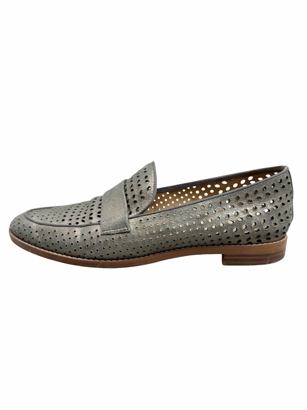 Franco Sarto Hudley 2 gunmetal pewter leather perforated old money loafers 9